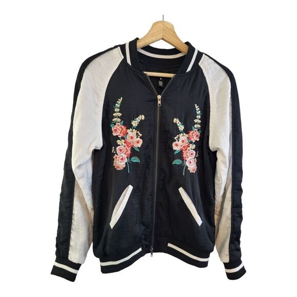 Aqua Womens XS Embroidered Bomber jacket Varsity/Full Zip/Japanese Flora… - Picture 5 of 13